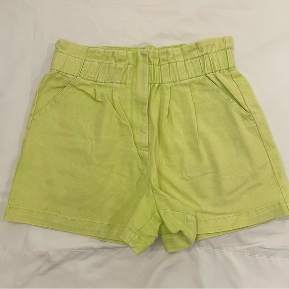 Skies Are Blue Pants - Lime Green Cotton Women's High Waisted‎ Jean Shorts Size Small